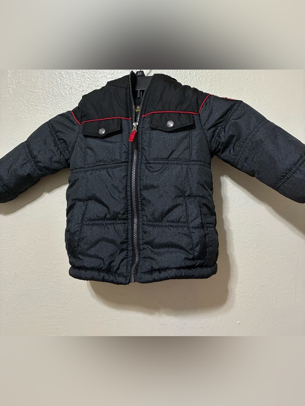 Extreme Boys Black Puffer Jacket with Red Trim